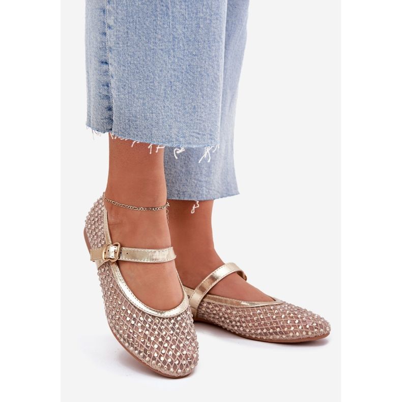 Balerinele pentru femei decorate cu o dungă și o clemă aurii de aur 1 Balerinele pentru femei decorate cu o dungă și o clemă aurii de aur 1