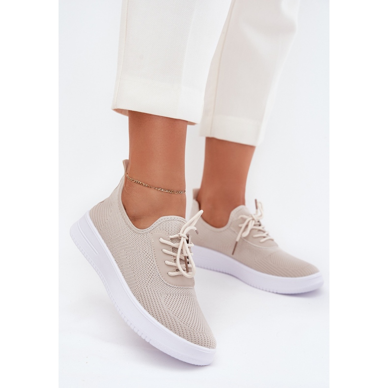 Pantofi sporturi ambalate material pe platformă bej feminin 2