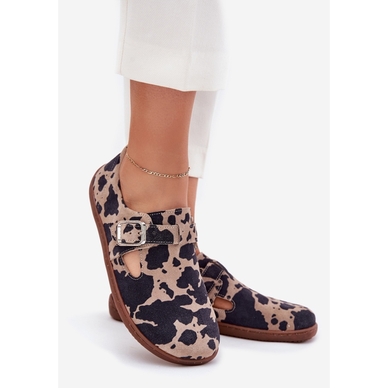 Încălțăminte din piele de căprioară pentru femei cu o cataramă de bacon zazoo n1261 maro-bej 1