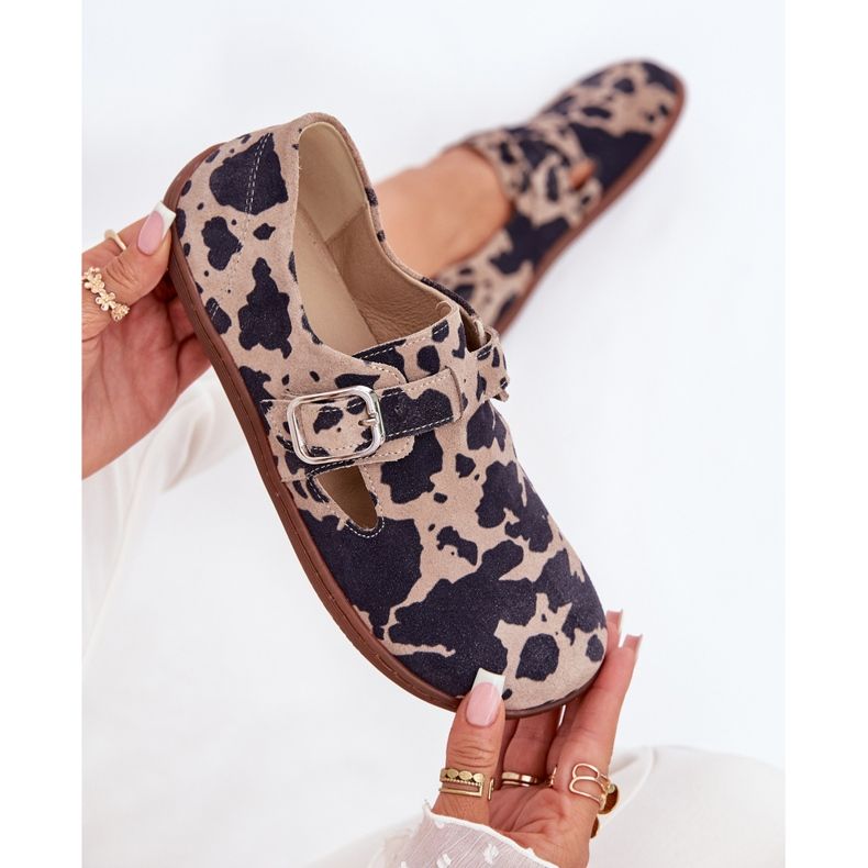 Încălțăminte din piele de căprioară pentru femei cu o cataramă de bacon zazoo n1261 maro-bej 2