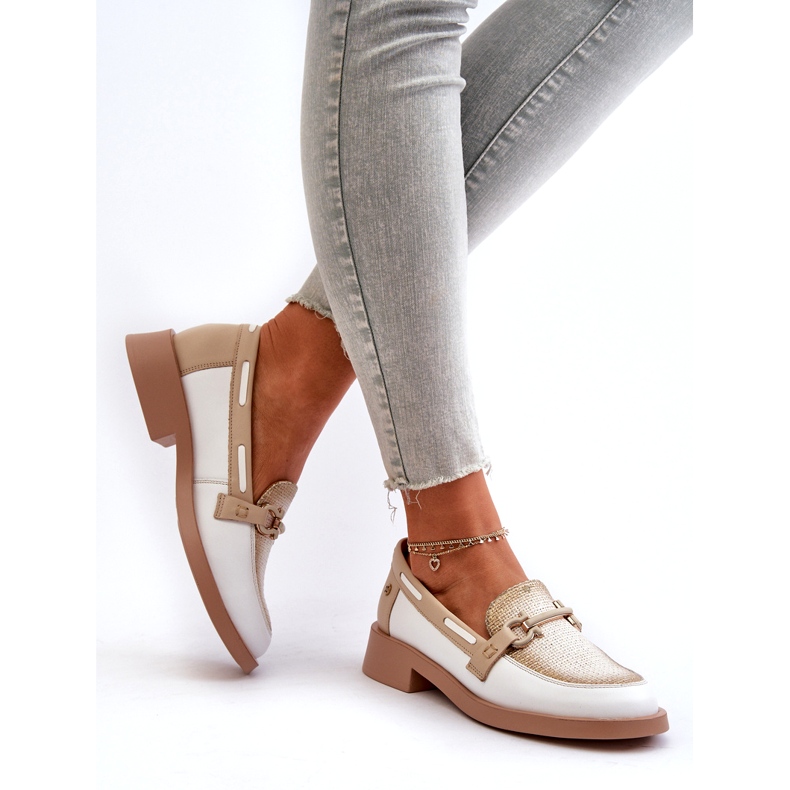 Maciejka Piele Loafers 06493-11 Alb și bej 6