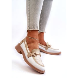 Maciejka Piele Loafers 06493-11 Alb și bej 2