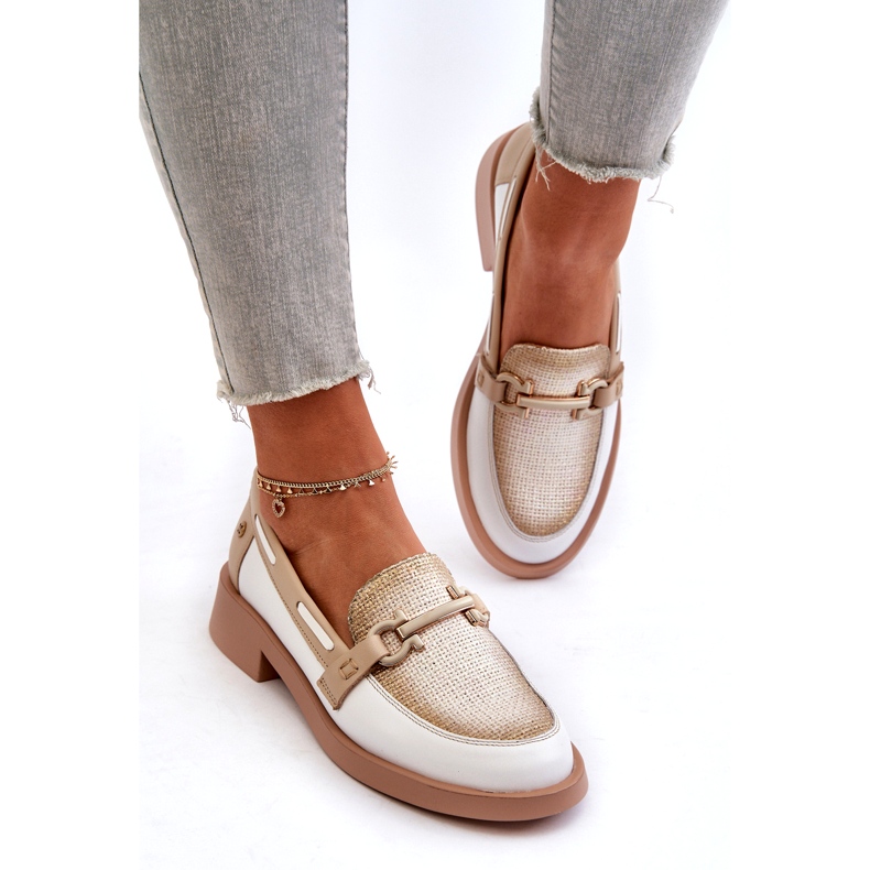 Maciejka Piele Loafers 06493-11 Alb și bej 3