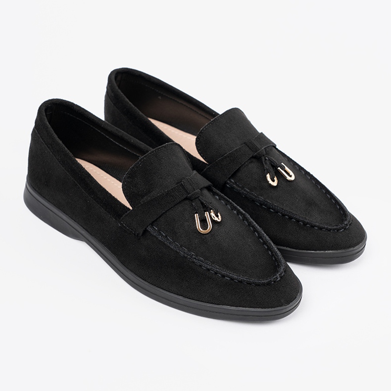 Mocasini de dama din piele intoarsa neagra negru 1
