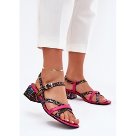 Sandale din piele pentru femei pe postare cu Maciejka Stripes 06959-39 Fuksja roz 2