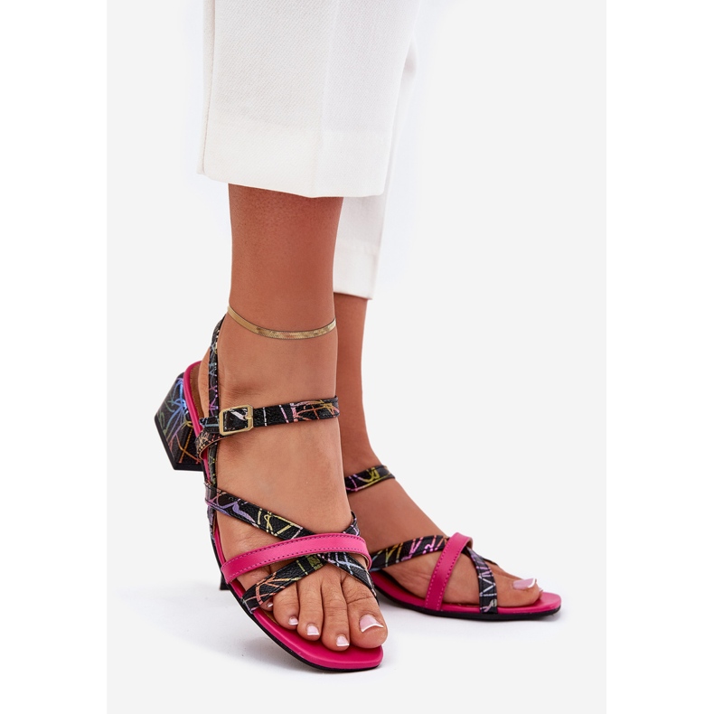 Sandale din piele pentru femei pe postare cu Maciejka Stripes 06959-39 Fuksja roz 1