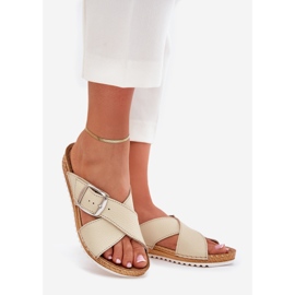 Flip -flops din piele pentru femei cu inblu Vo0004gu Buckle Beige bej 1 Flip -flops din piele pentru femei cu inblu Vo0004gu Buckle Beige bej 1