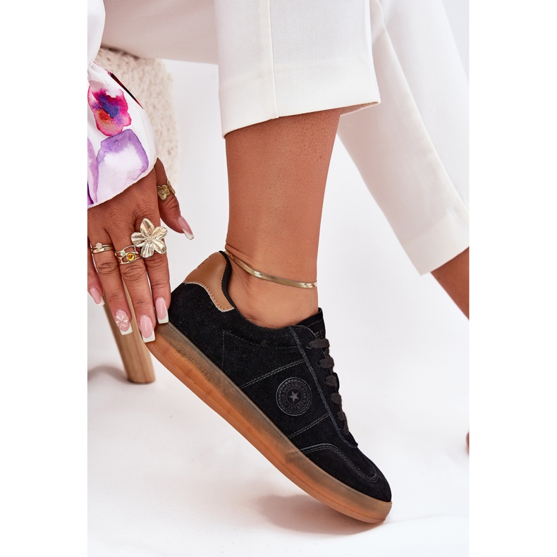 Adidaje din piele de căprioară pentru femei Big Star RR274851 Hi-Polish System Black negru 2