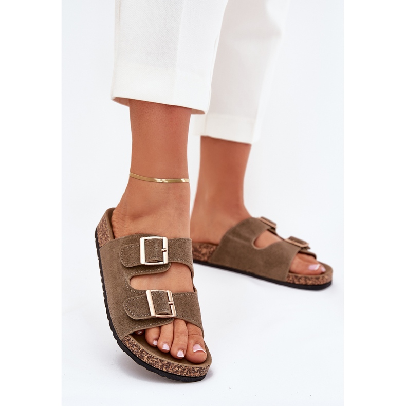 Boto Flip -flops pentru femei cu cleme aurii și lunar verde închis 2