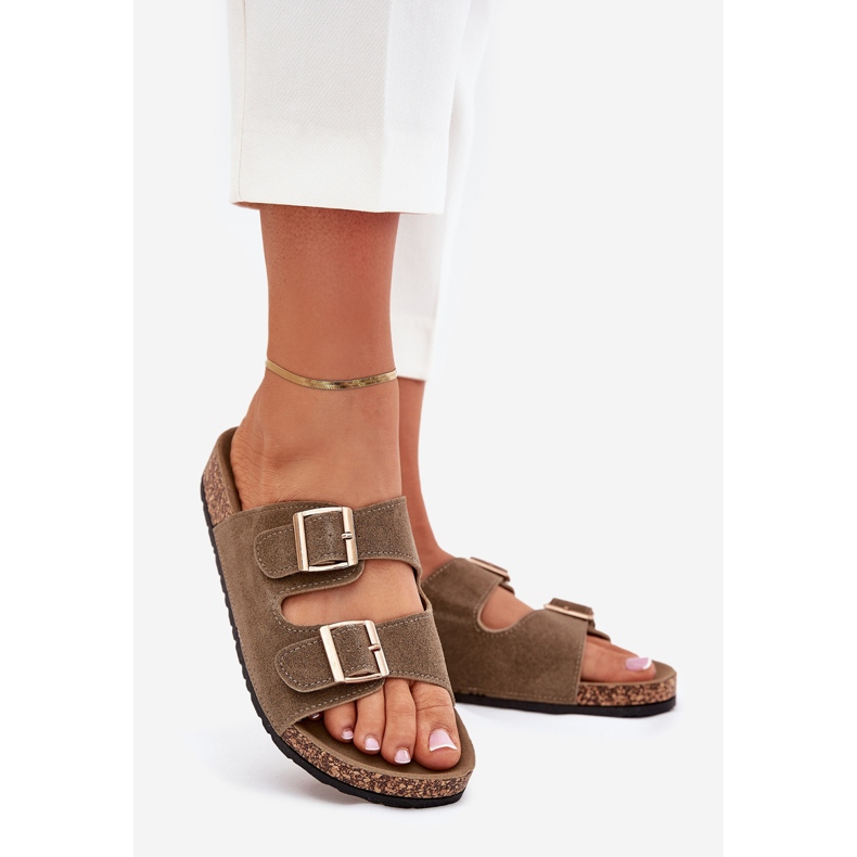 Boto Flip -flops pentru femei cu cleme aurii și lunar verde închis 1