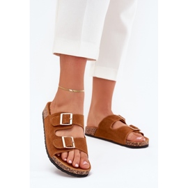 Boto Flip -flops pentru femei cu cleme de aur și cusături de luna de cămară maro 2