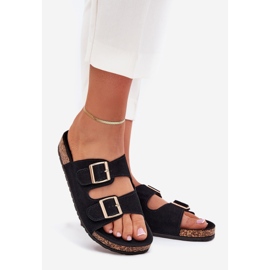 Boto Flip -flops -uri pentru femei cu cleme aurii și cusături negre de lunar negru 1