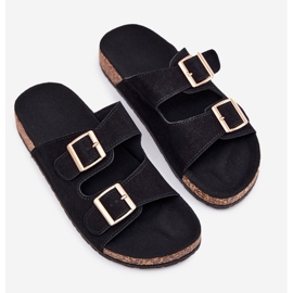 Boto Flip -flops -uri pentru femei cu cleme aurii și cusături negre de lunar negru 2
