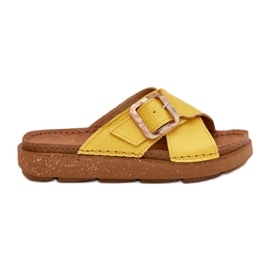 Flip -flops din piele pentru femei cu inblu ed0003iu galben 5 Flip -flops din piele pentru femei cu inblu ed0003iu galben 5