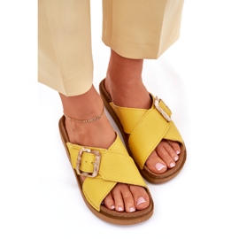 Flip -flops din piele pentru femei cu inblu ed0003iu galben 3 Flip -flops din piele pentru femei cu inblu ed0003iu galben 3