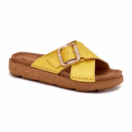 Flip -flops din piele pentru femei cu inblu ed0003iu galben 2