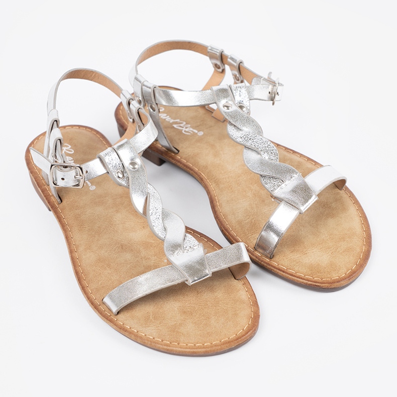 Shelvt Sandale de argint pentru femei pe o talpă plată 1