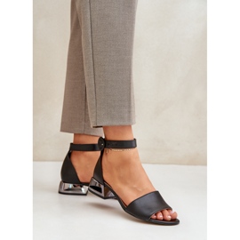 Sandale din piele pe toc argintiu Laura Messi 2143 Negru 1