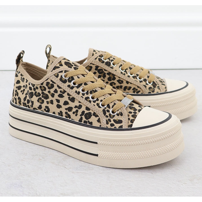 Adidași joși pe o platformă leopard Beige News 9157 bej 2