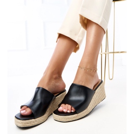 Espadrilles negre flip -flops pe pană felicitatea bej 1