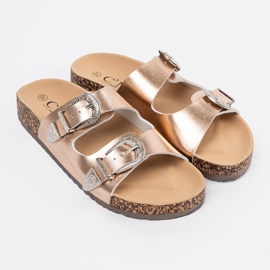 Shelvt Flip -flops auriu cu catarame de aur 1