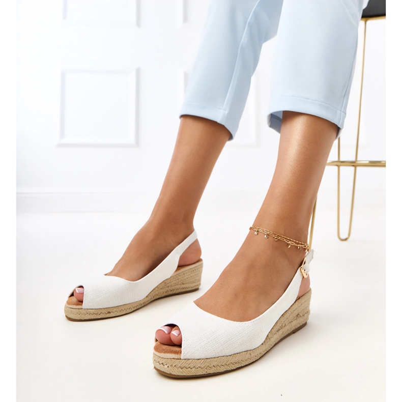Sandale albe espadrilice pe pană Nevarek 1