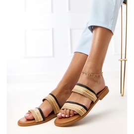 Papuci pentru femei negre cu dungi Rios împletite negru 2