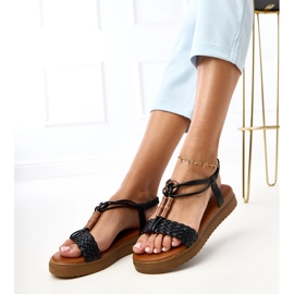 Sandale negre cu o curea Kerya împletită negru 2 Sandale negre cu o curea Kerya împletită negru 2