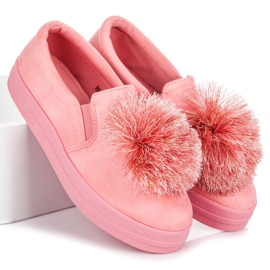 Vices Pantofi din piele intoarsa cu ciucuri roz 2