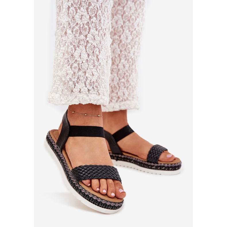 Boto Sandale pentru femei cu împletitură pe platforma decorată Velara neagră negru 1