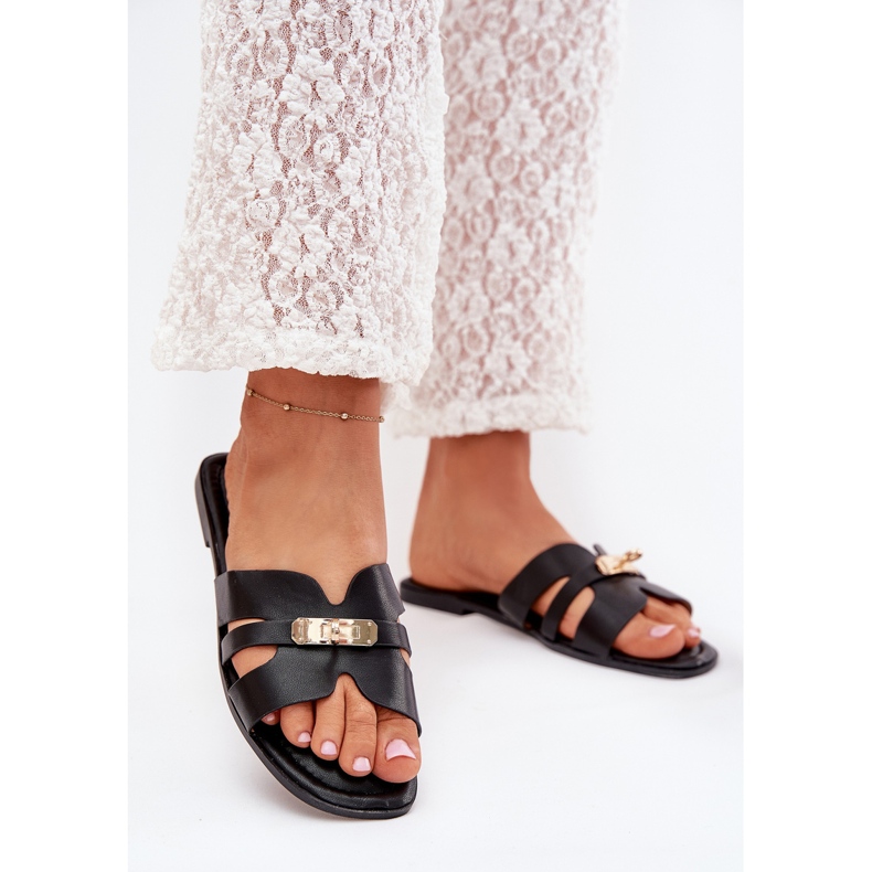 Boto Flip -flops pentru femei plate cu curea și detaliu auriu Kerenza negru 2