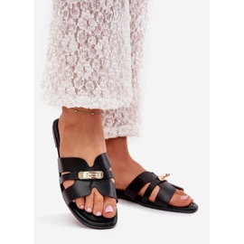 Boto Flip -flops pentru femei plate cu curea și detaliu auriu Kerenza negru 1