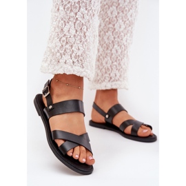 Boto Sandale plate pentru femei cu piele ecologică Black Calira negru 2