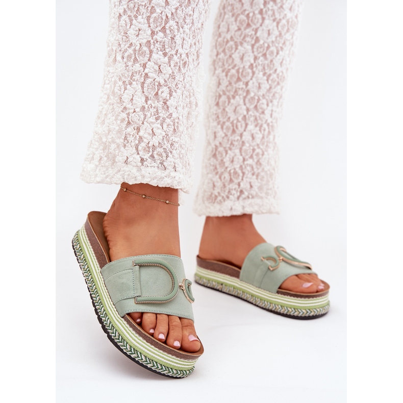 Boto Flip -flops pentru femei pe platformă cu un decor verde Daphira 2