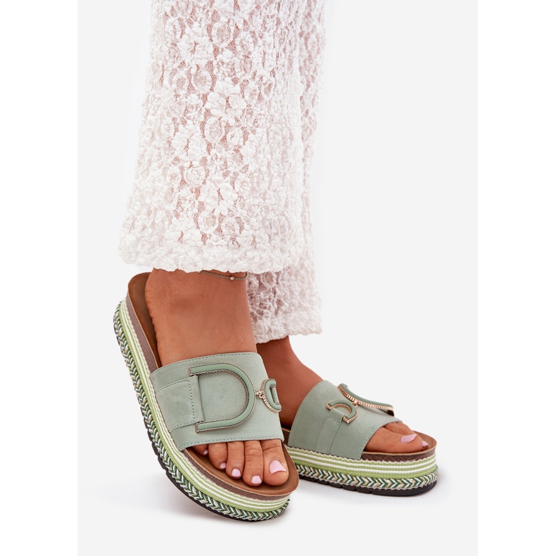 Boto Flip -flops pentru femei pe platformă cu un decor verde Daphira 1