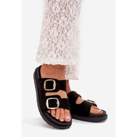 Boto Flip -flops pentru femei pe platformă cu catarame de aur Verena neagră negru 1