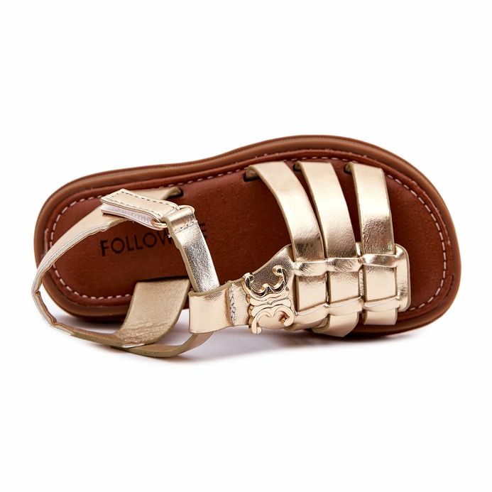 Sandale pentru fete cu un detaliu decorativ din aur de aur 2