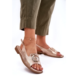 Sandale elegante pentru femei cu decor cu toc plat S.Barski KV51-003 Aur roz de aur 2 Sandale elegante pentru femei cu decor cu toc plat S.Barski KV51-003 Aur roz de aur 2