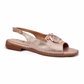 Sandale elegante pentru femei cu decor cu toc plat S.Barski KV51-003 Aur roz de aur 3 Sandale elegante pentru femei cu decor cu toc plat S.Barski KV51-003 Aur roz de aur 3