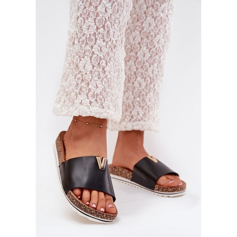 Boto Flip -flops pentru femei pe o platformă de plută cu un detaliu decorativ Vessira Negru 2