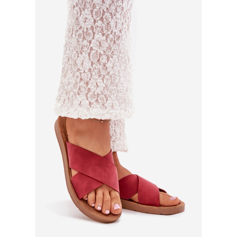 Boto Papuci pentru femei cu piele ecologică Burgundy Lorana roșu 1