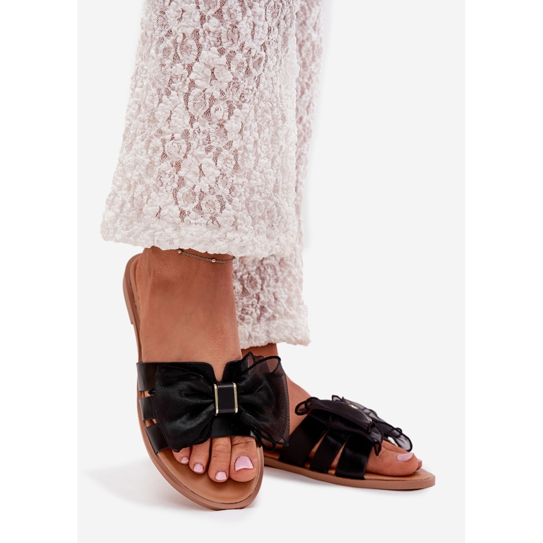 Boto Flip -flops pentru femei cu un tanira negru cu arc negru 1