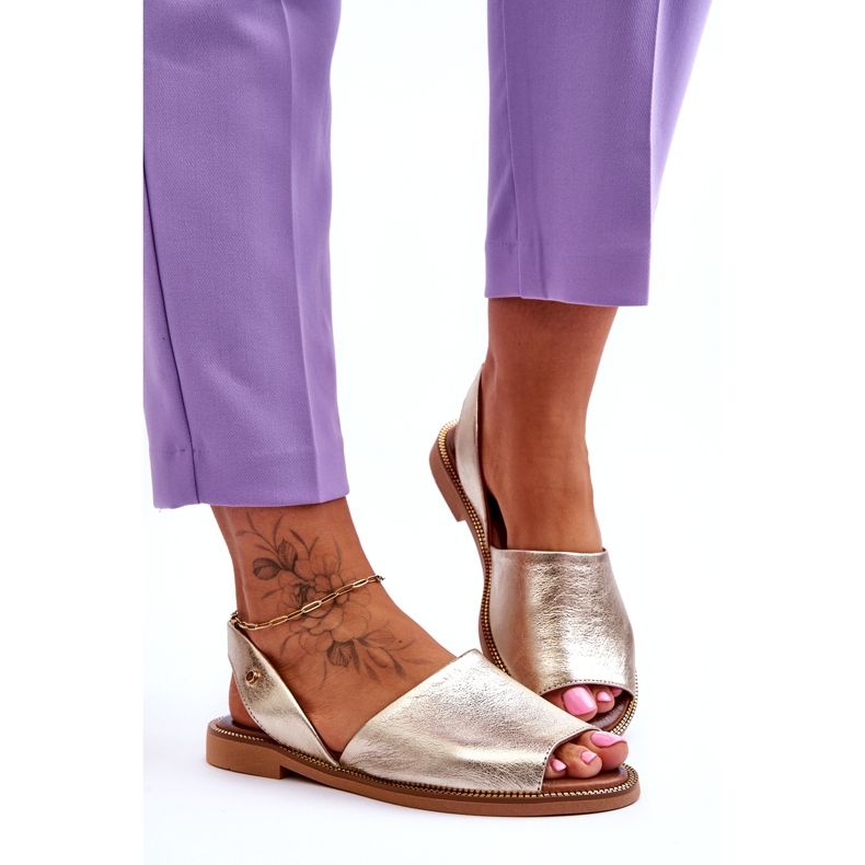 Zazoo Alunecare din piele -Sandale metalice din aur pentru femei de aur 2