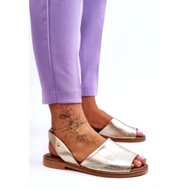 Zazoo Alunecare din piele -Sandale metalice din aur pentru femei de aur 4