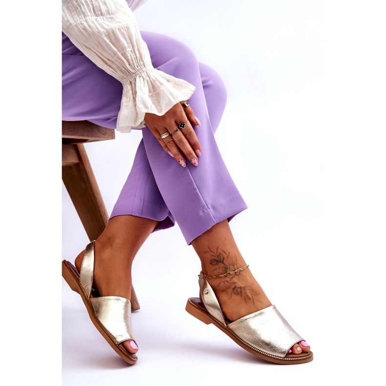 Zazoo Alunecare din piele -Sandale metalice din aur pentru femei de aur 3