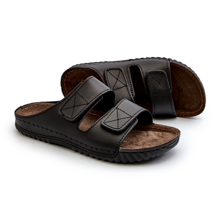 Flip -flops confortabil pentru bărbați cu dungi velcro inblu fm00001u negru 1