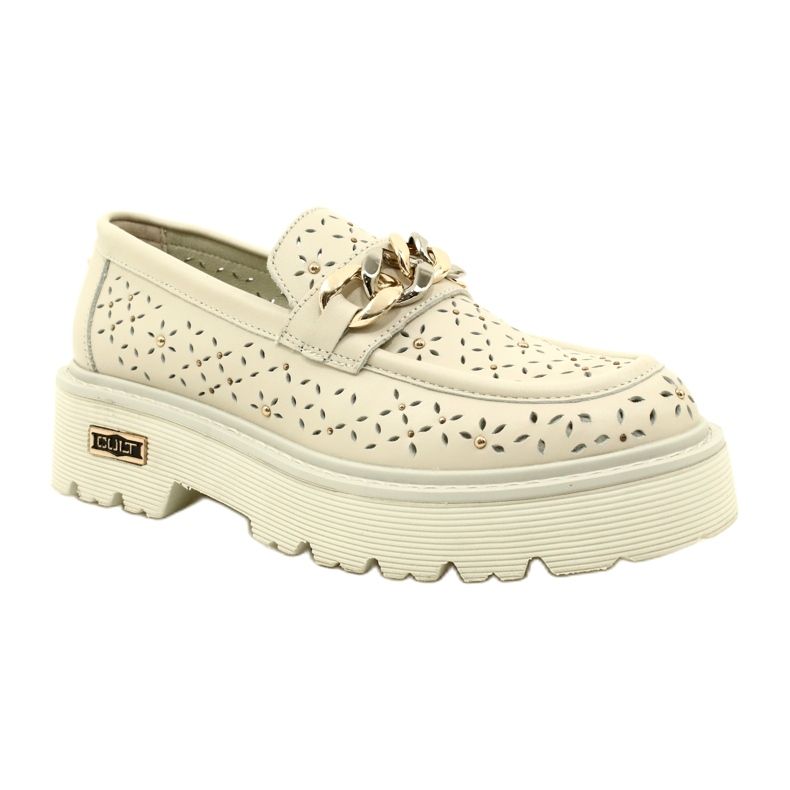 Piele deschise din piele Openwork pentru femei pe platformă cu decorare CLW319405 BEIGE bej 1
