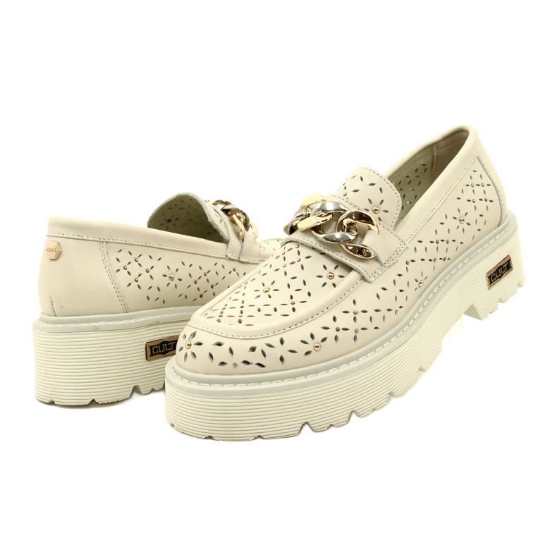 Piele deschise din piele Openwork pentru femei pe platformă cu decorare CLW319405 BEIGE bej 4
