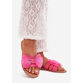 Boto Flip -flops pentru femei cu un arc de tul, Fuksja tanira roz 1
