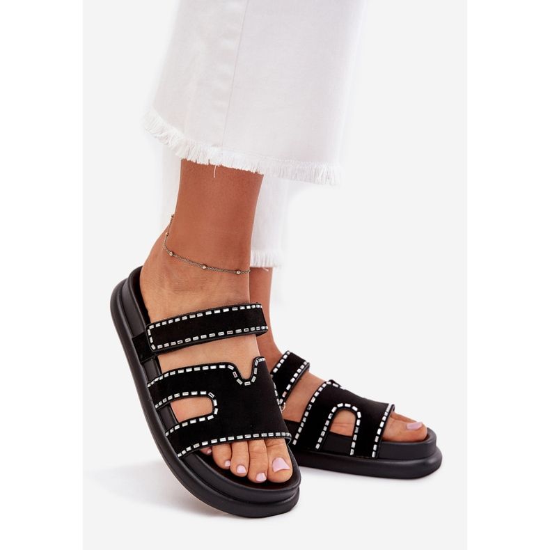 Boto FLIP -uri pentru femei cu decorare pe platforma Black Dlyna negru 1